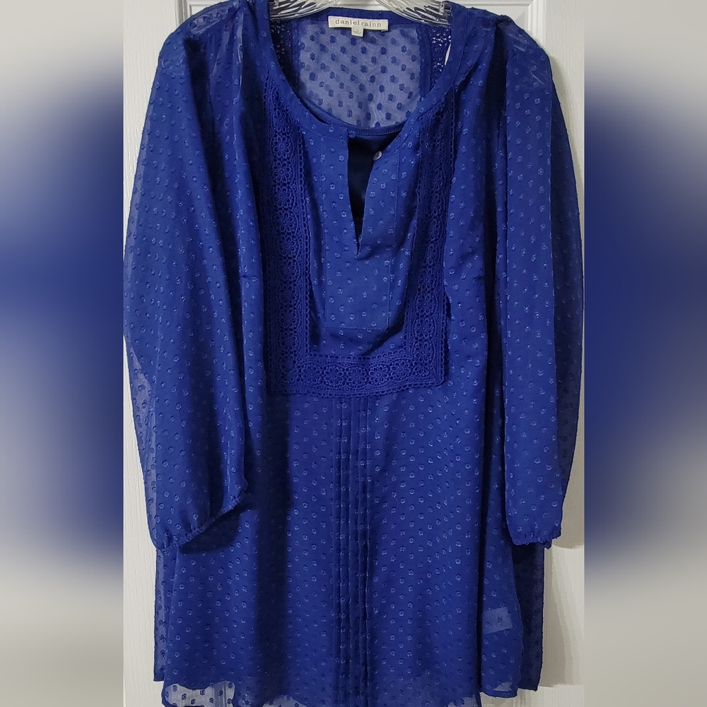 NWOT - 1X, Blue Daniel Rainn Tunic Top, Swiss Dot Boho Style